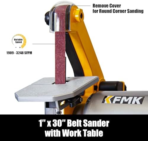 Variable Speed 1" x 30" Belt & 6" Disc Sander Combo, 3/4 HP Direct-Drive Motor, 2000–3400 RPM Disc / 1909–3248 SFPM Belt, Adjustable Work Tables & Miter Gauge, Benchtop Sander for Wood & Metal