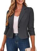 Traleubie Women's Cropped Blazer 3/4 Ruched Sleeve Business Casual