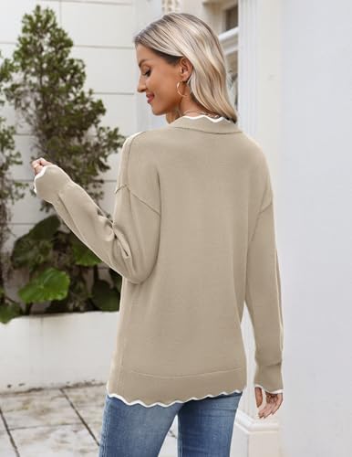 Zeagoo Women's 2026 Fall V Neck Sweater Long Sleeve Lightweight Knit Tops