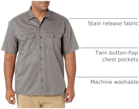 Dickies Men’s Short Sleeve Work Shirt – Durable Twill Button Down Shirts for Men, Lightweight Uniform for Daily Wear