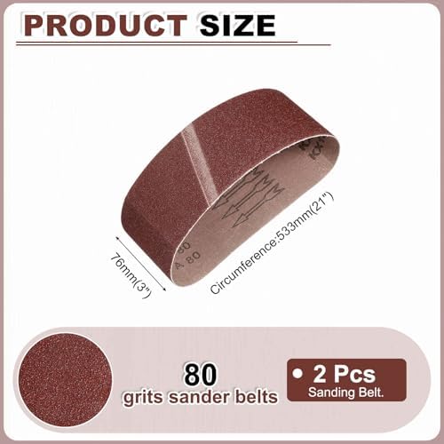 HARFINGTON 3 x 21 Inch Sanding Belts, 2 Pcs 80 Grits Aluminum Oxide Abrasive Belt Sander File Belt for Woodworking, Metal Polishing, Knife Sharpener