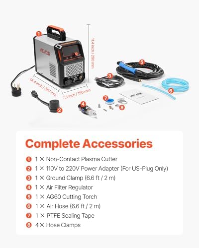 VEVOR Plasma Cutter, 65A Non-Touch Pilot Arc Plasma Cutting Machine, 110V/220V Dual Voltage Digital Display IGBT Inverter - with 2T/4T Function & Adjustable PA/PT Time for Home Repairs, Workshops