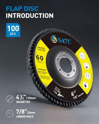 S SATC 100 PCS Flap Discs 4 1/2 for Angle Grinder 60 Grit Grinding Wheels