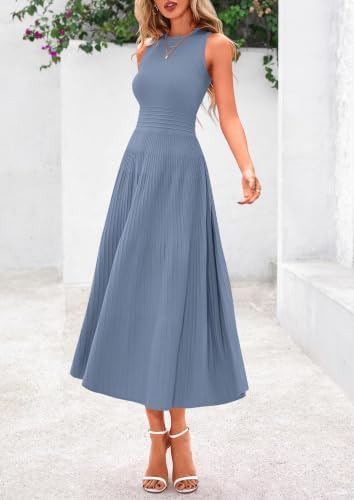 PRETTYGARDEN Women's Summer Pleated Midi Work Dress