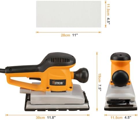 Hoteche 330W Sheet Sander, 115 * 229mm Aluminum Base Sander with 10000rpm, Yellow, Color Box Packaging