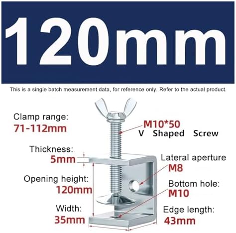 1PCS Galvanized Carbon Steel Tiger Clamp Multiple Shapes Open Height 20-130MM Thickened Material Fixed Fixture Clamping Device(120MM,V Type)
