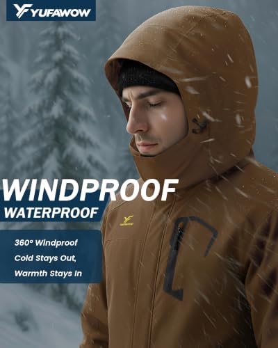 Yufawow Men Winter Jacket Skiing Jacket Insulated Fleece Lined Waterproof Windbreaker for Snowboard Hiking Camping ATV Outdoor Work