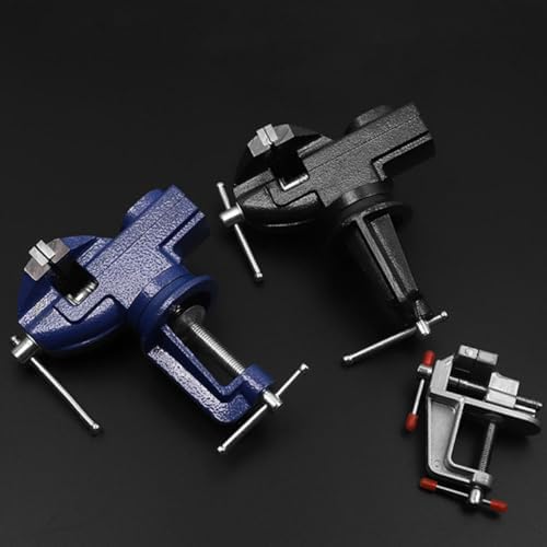 NOLITOY Swivel Base Table Clamp 360 Degree Rotating Small Bench Vise 50mm Blue Clamp-on Workholding Device for Woodworking and Repair
