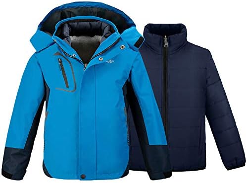 wantdo Boys' 3-in-1 Ski Jacket Fleece-Lined Winter Coat Hooded Raincoat