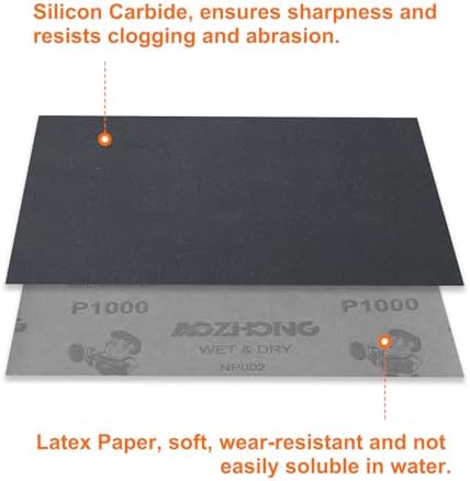 HARFINGTON 30pcs Sandpaper 1000 Grit 9 x 11 Inch Waterproof Backing Silicon Carbide Abrasive Wet Dry Sanding Sheets for Wood Finishing, Metal Sanding, Automotive Polishing