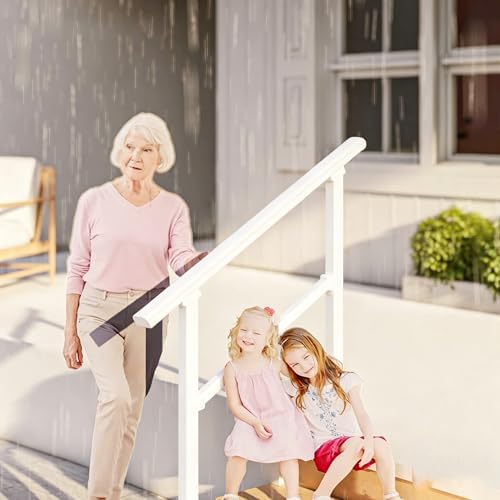 Hand Rails for Outdoor Steps，Stair Handrail & Indoor Stair Railing Kit，Railings for Outdoor Steps for Fence & Outdoor Steps (2, White-Straight, 5 Step)