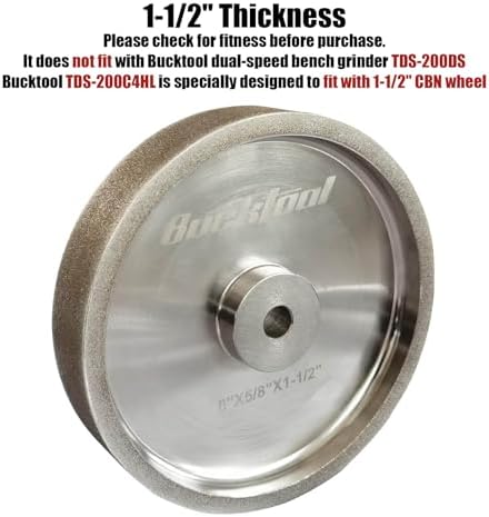 BUCKTOOL 180 Grit 8-Inch CBN Grinding Wheel, 1.5-Inch Wide, 5/8-Inch Arbor