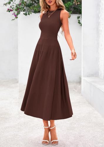 PRETTYGARDEN Women's Summer Pleated Midi Work Dress