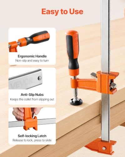 VEVOR Bar Clamps for Woodworking, 8-Pack, 36" Opening F Clamps, 600 lbs Load Limit, with Plastic Pad and Self-Locking Design, Premium Cast Iron and Carbon Steel, for Wood Working and Metal Working