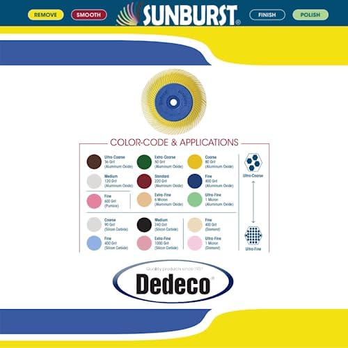 Dedeco Sunburst Radial Bristle Disc 1 Pack - 6 1/2" Curved - 1/2" Arbor - Yellow 80 Grit (Coarse) - Aluminum Oxide for Polishing & Finishing
