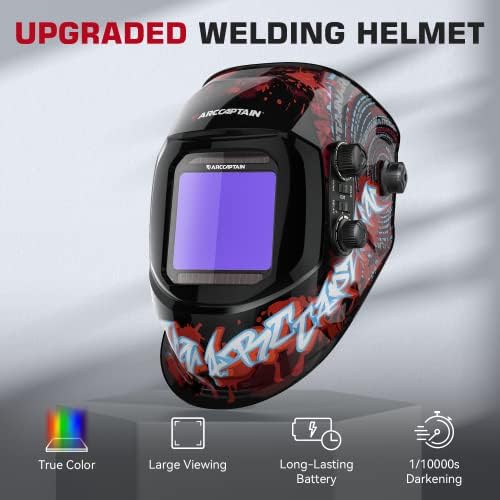 ARCCAPTAIN Auto Darkening Welding Helmet, 3.94"X3.66" Large Viewing Screen