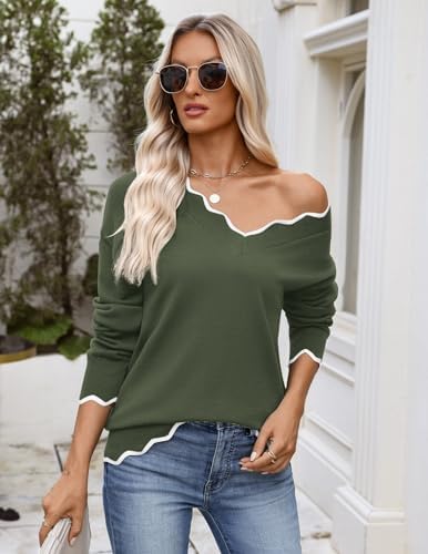 Zeagoo Women's 2026 Fall V Neck Sweater Long Sleeve Lightweight Knit Tops