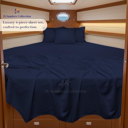 JS Sanders Collection 4PC Boat Sheet Set Universal XL V Berth, Nayy Blue