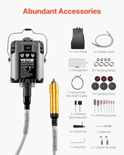 VEVOR Flex Shaft Grinder, 1200W 30,000RPM Electric Flex Shaft Rotary Tool Carver, Multi-functional Hanging Grinding Machine with 31PCS Accessories & Foot Pedal for Carving Buffing Drilling Polishing