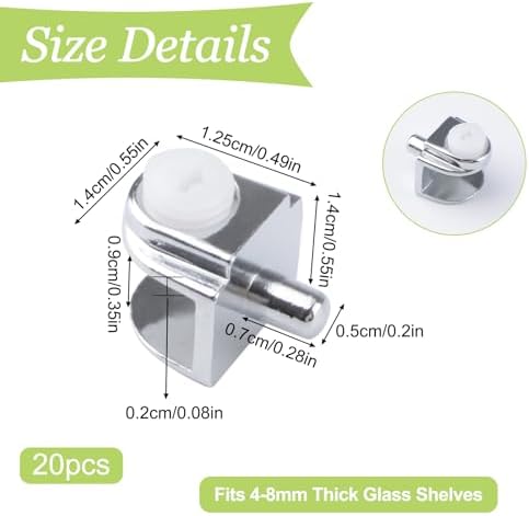 Adjustable Glass Shelf Bracket, 20Pcs Frameless Glass Clamp with Pin Wall Mounted Clips for 4-8mm Glass Cabinet
