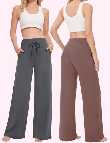 Showitty Wide Leg Pants for Women with Pockets, High Waist Yoga Lounge