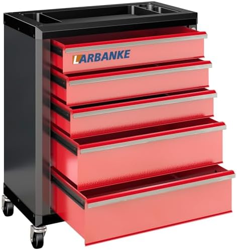 LARBANKE 5 Drawer Rolling Tool Chest with Wheels,Lockable Tool Cabinet,Red