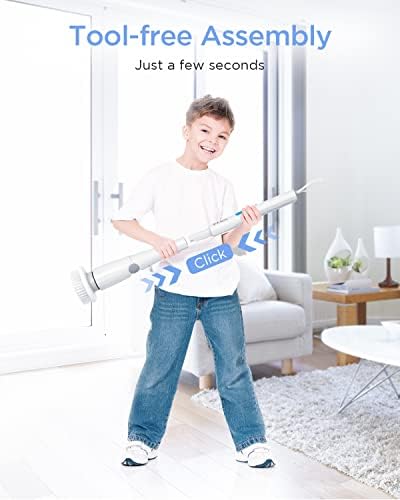 Electric Spin Scrubber, 360 Cordless Shower Scrubber, Electric Spin Cleaner with 4 Replaceable Shower Cleaning Brush Heads and 1 Extension Arm for Tub, Tile, Kitchen, Bathroom
