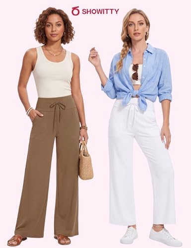 Showitty Wide Leg Pants for Women with Pockets, High Waist Yoga Lounge