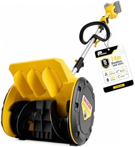 Cordless Snow Shovel Compatible with DeWalt 20V MAX Batteries (Tool ONLY), 40V Dual-Battery Outer-Rotor Brushless Motor, 2-Speed, 14-Inch Clearing Width, 23FT Throw, Foldable Snow Blower with Wheels