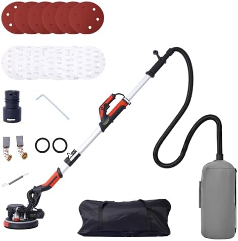 Drywall Sander, 780W Electric Drywall Sander with Vacuum Dust Collection 6.5A Motor Dustless Floor Sander with Variable Speed 900-1800RPM, LED Light, Extendable & Foldable Handle