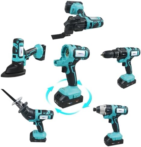 NEWONE 5-Tool Cordless Tool Combo Kit Compatible with Maki-ta 18V Battery,Tool Set with Drill, Reciprocating Saw, Driver, Oscillating Tool, Sander with Accessories, 2.0Ah Lithium Battery and Charger