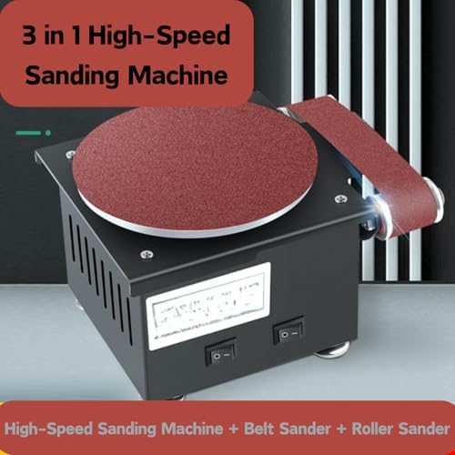 3-In-1Mini Belt Disc Sander 6-Inch Sanding Disc and 1.2 x 15-Inch Sanding Belts for Wood Metal Stone Grinding, Small Spindle Sander Machine for Curve Grinding