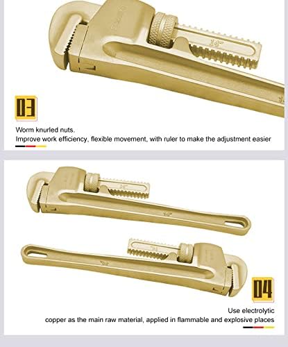WEDO Pipe Wrench 50 * 350mm,Non-Sparking Pipe Wrench,Spark-Free Straight Plumbing Wrench,Aluminum Bronze