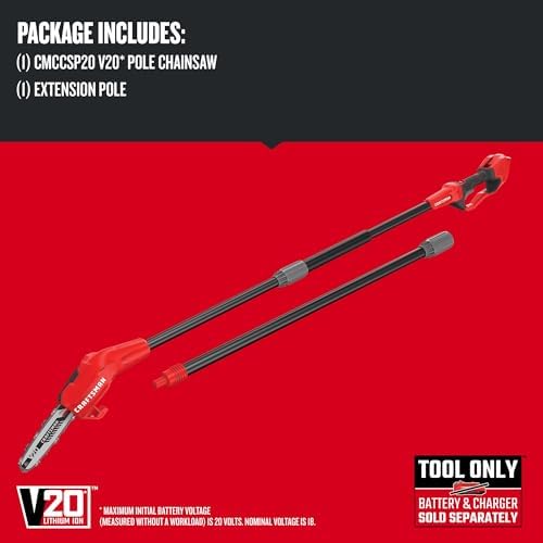 CRAFTSMAN Pole Saw, Pole Saws for Tree Trimming, Cordless V20 Tool-Only Tree Trimmer, Up to 14 Ft Extended Reach (CMCCSP20B)
