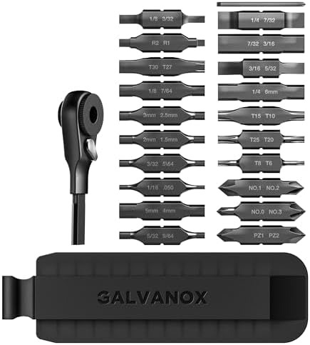 Galvanox 22PC Accessories Set, Compatible with Leatherman Multi-Tools [59HRC] Hardened Double-Sided 21 Piece Bit Kit with Flat-End Ratchet Driver and Sheath Holder (Black)
