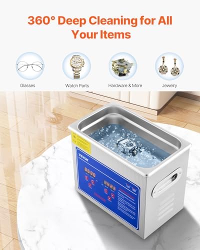 VEVOR 3L Ultrasonic Cleaner with Heated Function, Digital Timer & Stainless Steel Tank, Ultrasonic Cleaning Machine for Jewelry, Glasses, Watches, Circuit Boards, Small Parts