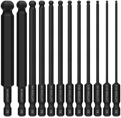 Metric Ball End Hex Head Allen Wrench Drill Bit Set | LATTOOK 12PCS Ball End Hex Bit Set, Allen Key Drill Bit Set, Magnetic S2 Steel, 4'' Long