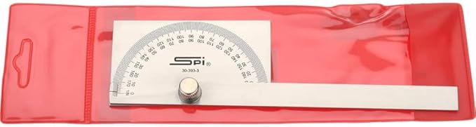 SPI 30-393-3 Rectangular Head Protractor: 6" Blade Length, 180° Measurement, 1° Dial Graduation