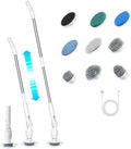 9-in-1 Electric Spin Scrubber with 9 Brush Heads Cordless Cleaning Brush Scrubber Adjustable Angle IPX5 LED Digital Display Screen Shower Cleaning Brush for Home Bathroom Kitchen (White)