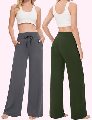 Showitty Wide Leg Pants for Women with Pockets, High Waist Yoga Lounge