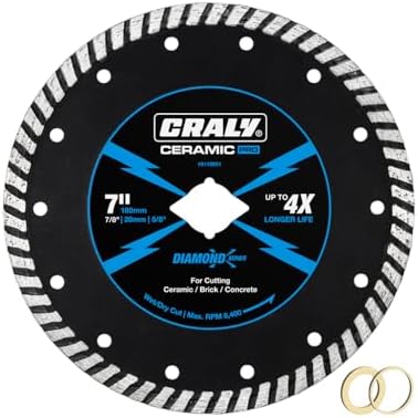 CRALY 7 Inch Super Thin Turbo Diamond Blade, 7/8 in Arbor, 7'' Diamond Stone Blade for Angle Grinder & Circular Saw, Diamond Cutting Wheel for Cutting Granite, Concrete, Brick, Marble, Masonry