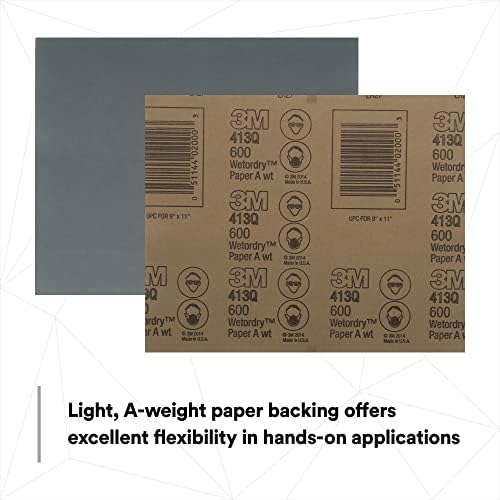 3M Wetordry Abrasive Sheet, 413Q, 02000, 600+ Grade, 9 in x 11 in