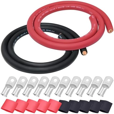 iGreely 4/0 Gauge Wire 5 Feet Black+5 Feet Red 4/0 AWG Flexible Welding Battery Copper Cable for Car Solar Marine Inverter RV, 5pcs 5/16""&5pcs 3/8""Copper Terminal Cable Lug+Heat Shrink Tubing