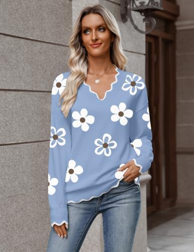 Zeagoo Women's 2026 Fall V Neck Sweater Long Sleeve Lightweight Knit Tops
