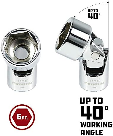 Powerbuilt Universal Joint Socket Set, SAE 7 Piece 3/8-Inch Drive, 6 Point, 360 Degree Rotation 40 Degree Working Angle, Storage Rail - 642163