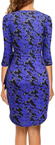 Berydress Women's 3/4 Sleeve V Neck Casual Party Work Faux Black Wrap Dress