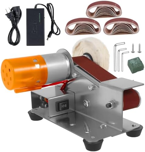 Mini Belt Sander Multifunctional Electric Belt Grinder 7 Adjustable Speed Electric Polishing Sharpener Machine Heavy Duty Stainless Steel Small Electric Sander with 30 Sanding Belt for Metal