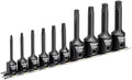 Titan 49008 10-Piece Impact Torx Plus Bit Socket Set, Sizes TP10 thru TP50, S2 and 6150 Alloy Steel, Extra-long Design for Greater Reach and Access, Metal Storage Rail