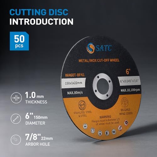 S SATC 50 PCS 6" Ultra Thin Cut Off Wheels 6 Inch x 0.045" x 7/8" Metal Cutting Discs Durable Angle Grinder Wheels for Fast Cutting of Metal Stainless Steel