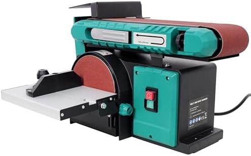 4" x 36" Belt 6" Disc Sander Combo, 120V/60Hz Bench Sander, Adjustable 0–90° Tilt & 0–45° Bevel Table, Belt Grinder Polisher Grinding Machine for Metal, Woodworking and DIY (Green)